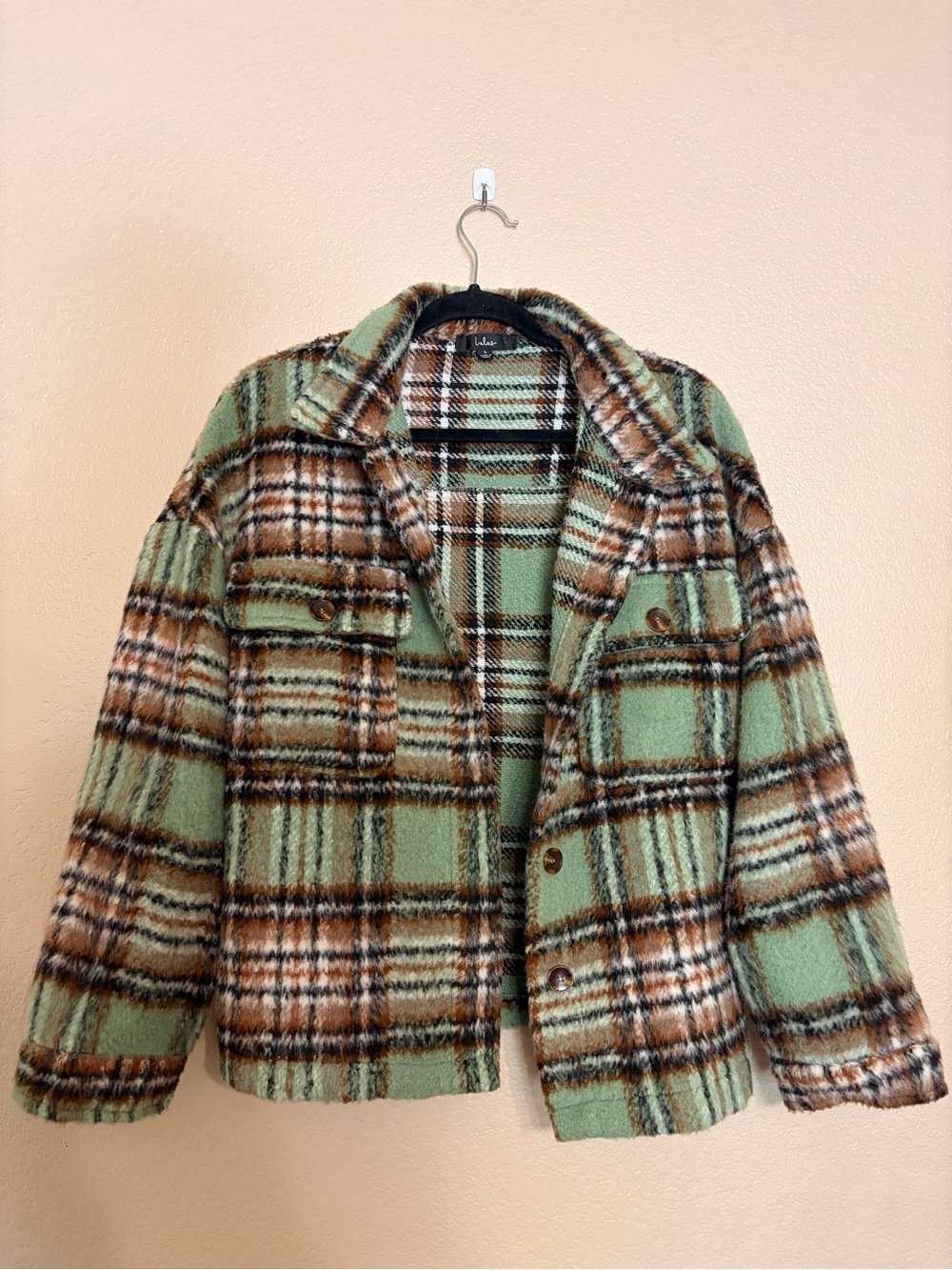 Lulus Plaid Wool-Blend Shacket Jacket - Green & Brown